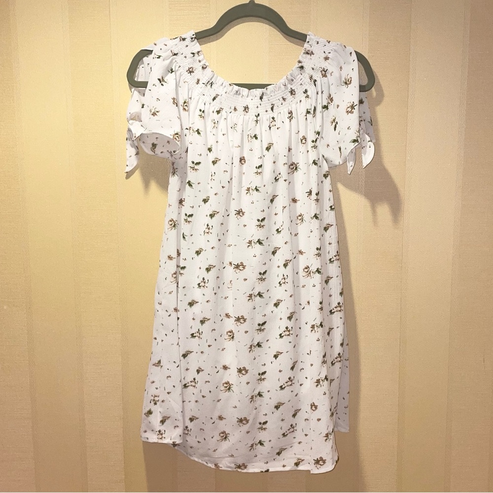 ECRU LABS Floral Print Off Shoulder Mini Dress